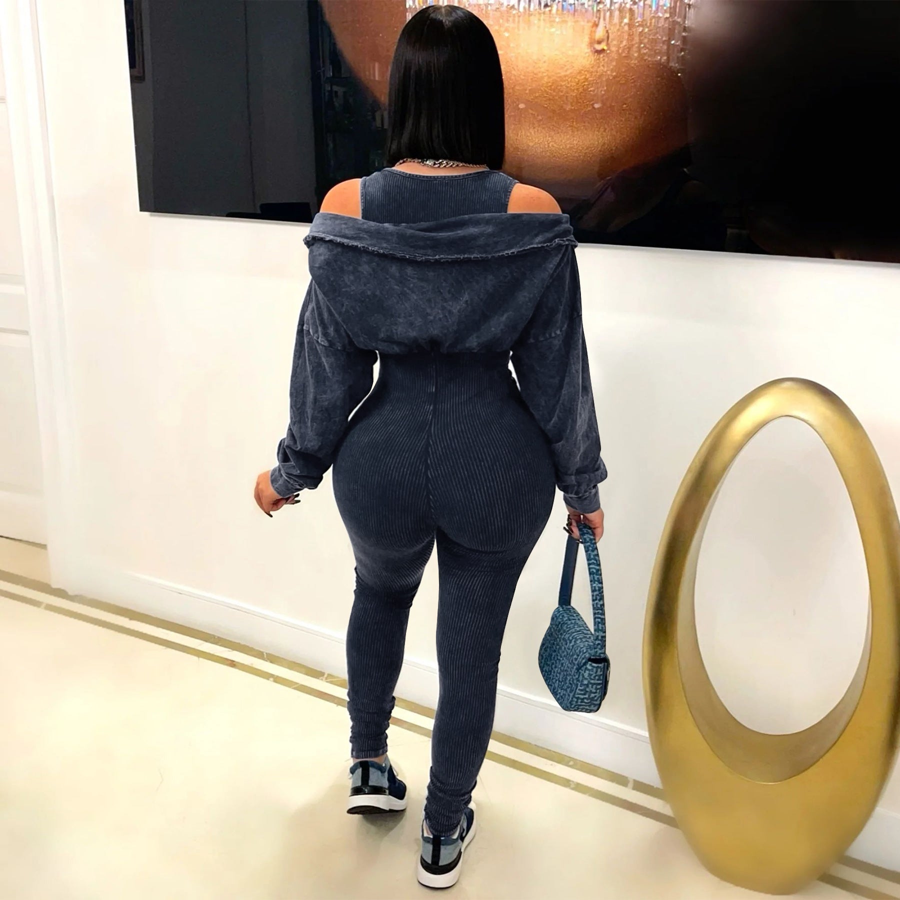 Fashionable women's clothing washed sexy off-shoulder Tight Fitting Jumpsuit 5