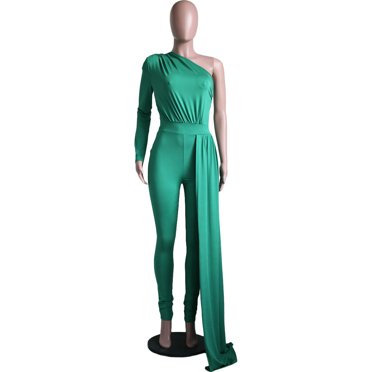 Women Slash Shoulder Irregular Solid Color Jumpsuit 18