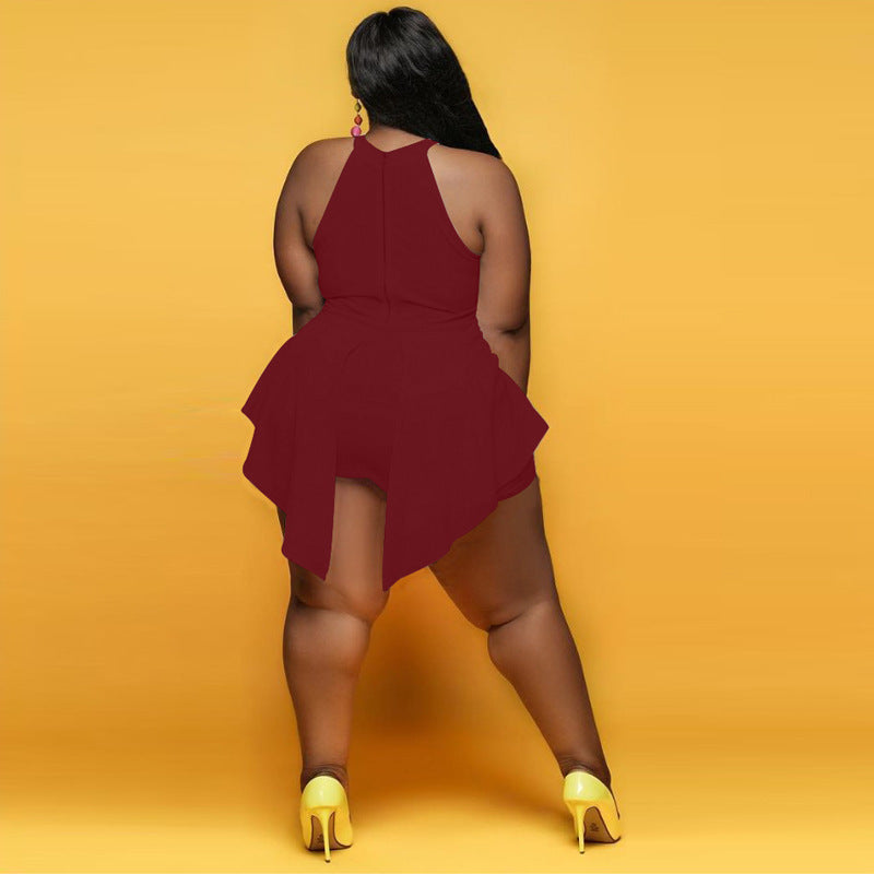 Spring Sexy Slim Plus Size Irregular Solid Color Sleeveless Fake Two-Piece Jumpsuit 11