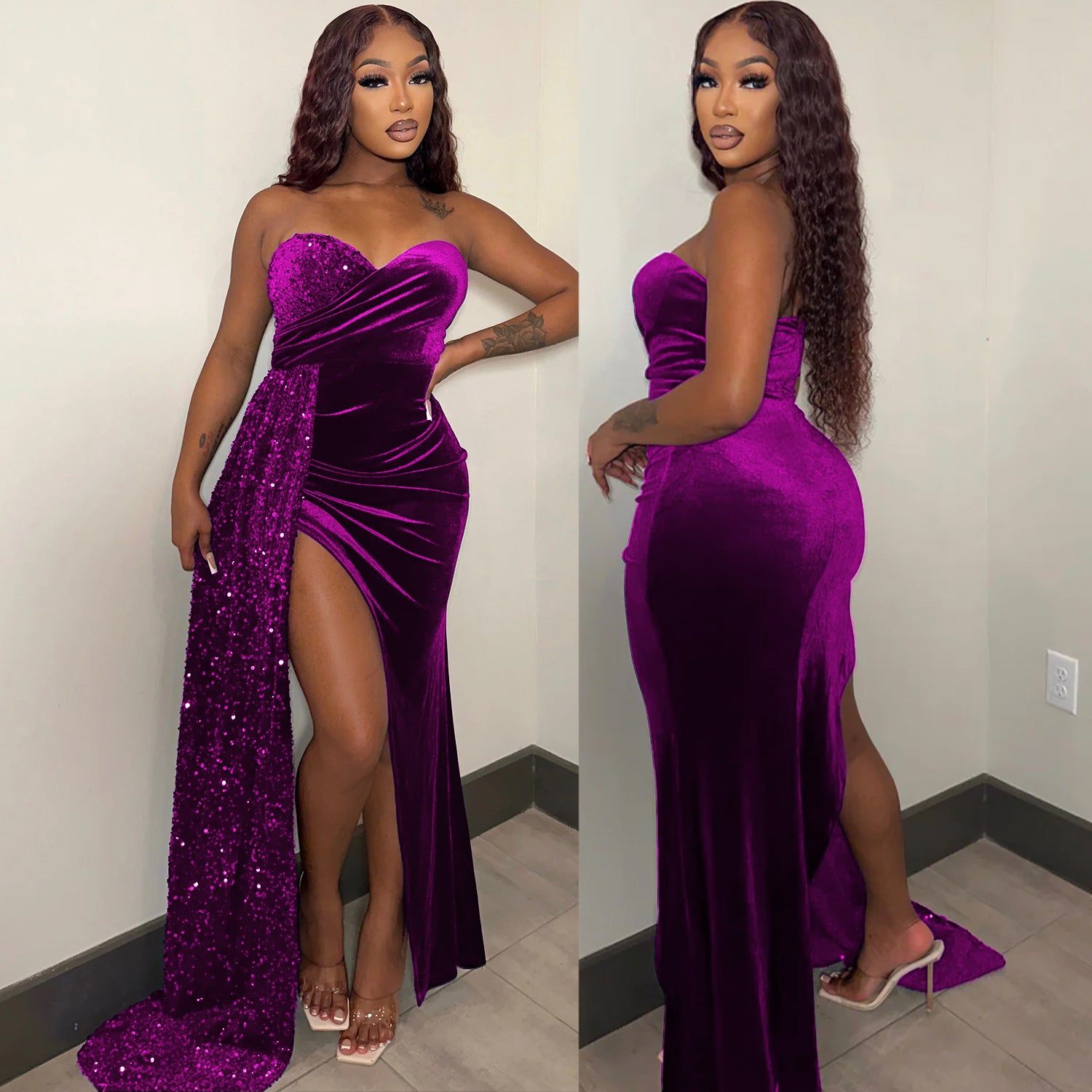 WomenSexy Sequins Patchwork Dress 4