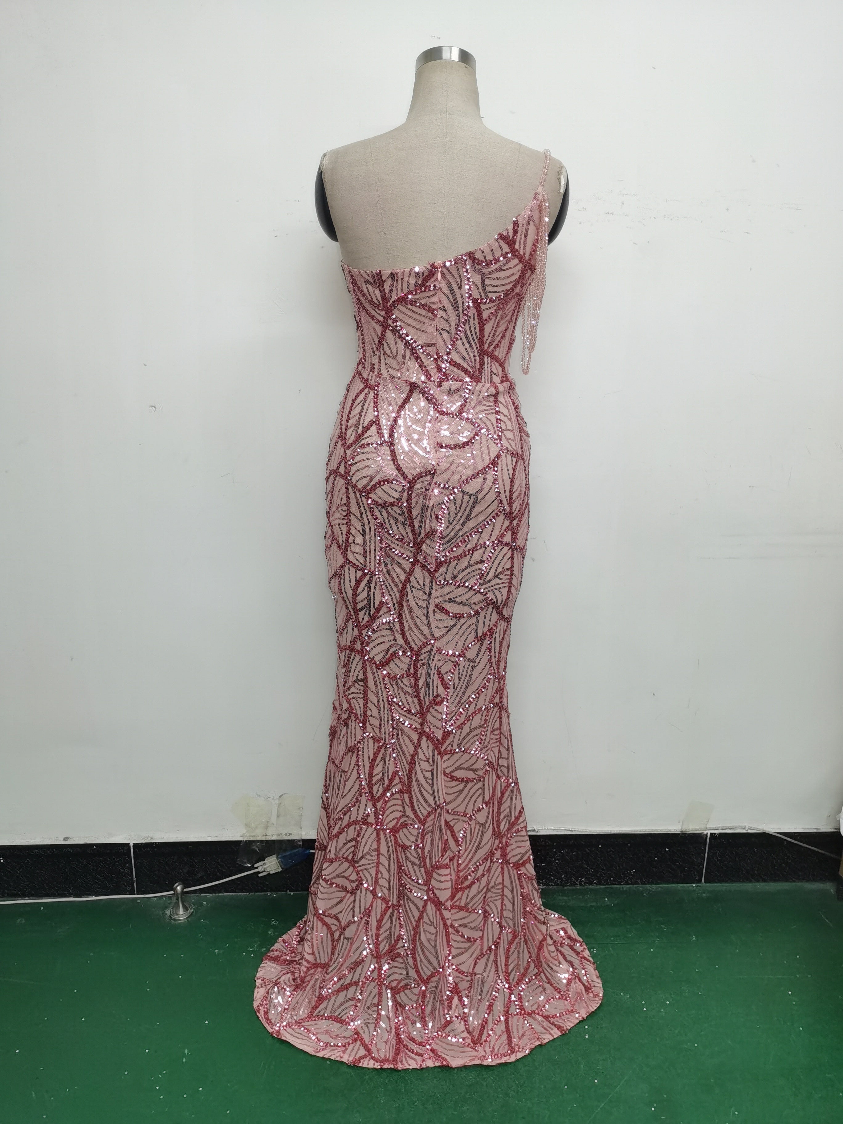 Women One Shoulder Beaded Sequin Embroidery Formal Party Prom Wedding Evening Dress 26