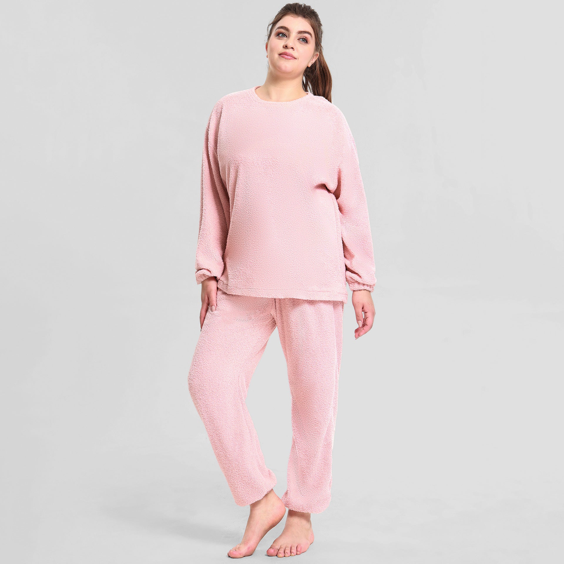 Plus Size Women Cloud Velvet Warm Plus Velvet Lounge Clothes Two-piece Set 7