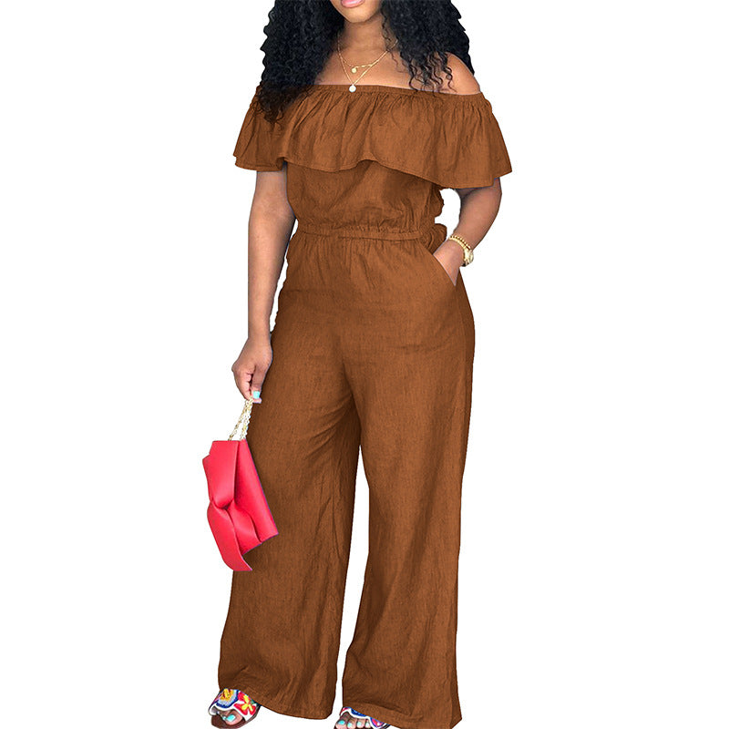 Plus Size Women's Ruffled Off Shoulder Jumpsuit 15