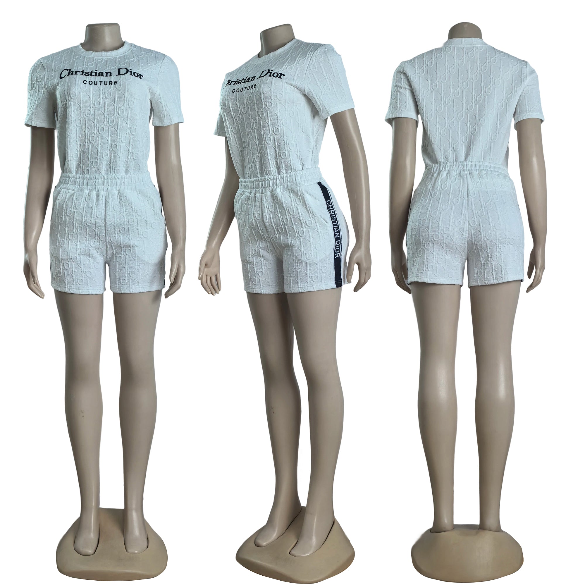 Women Embroidered short-sleeved top and shorts jacquard two-piece set 4