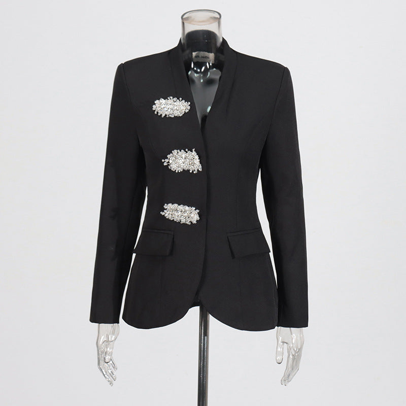 Women British style v-neck beaded Beaded Blazer