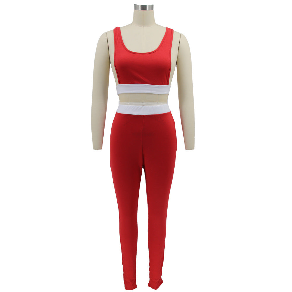 Women summer sexy vest and trousers Patchwork sports two-piece set 18