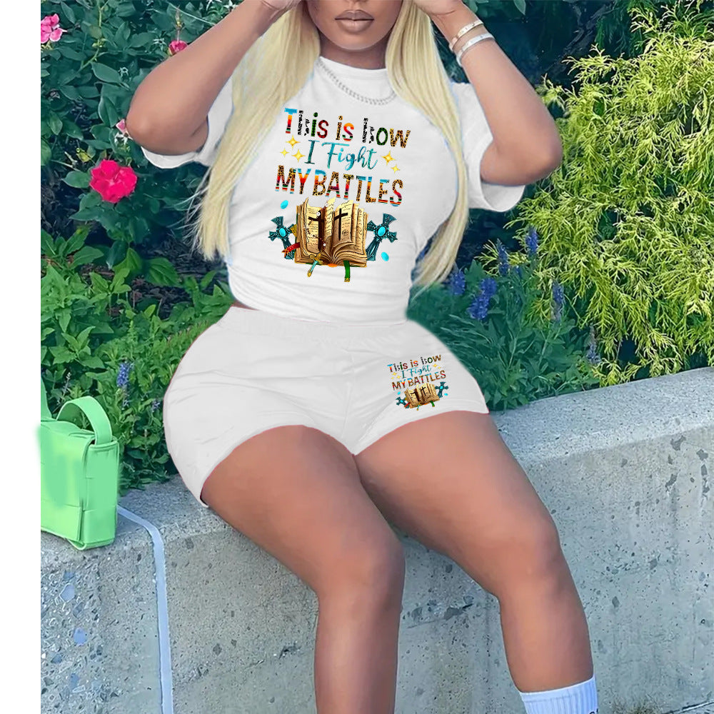 Women T-shirt shorts sports two-piece set 3