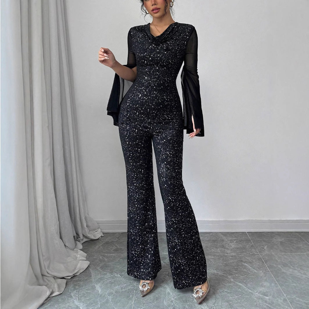 Women Elegant Slit Mesh Knitting Jumpsuit 5