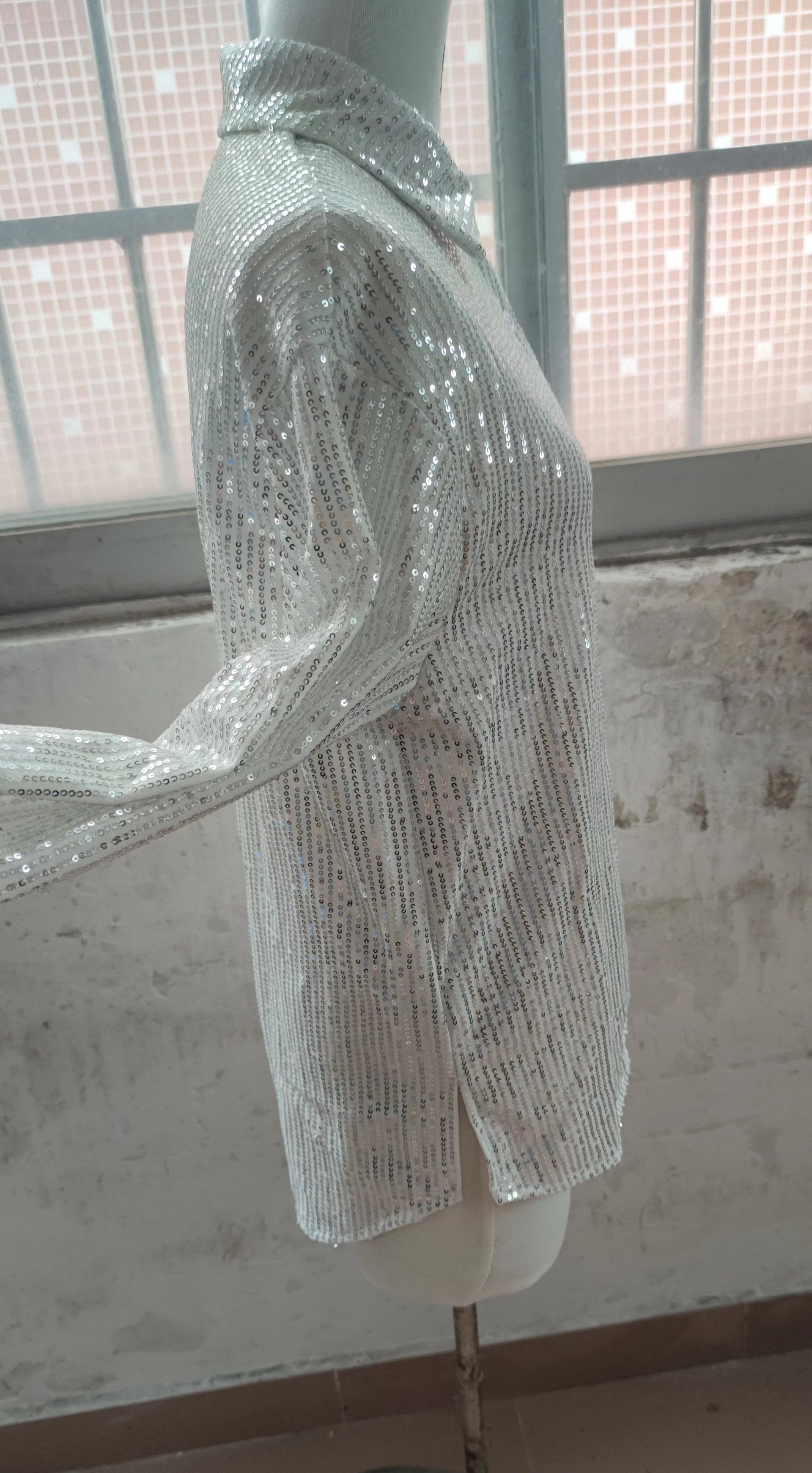 Women sequined loose long shirt 7