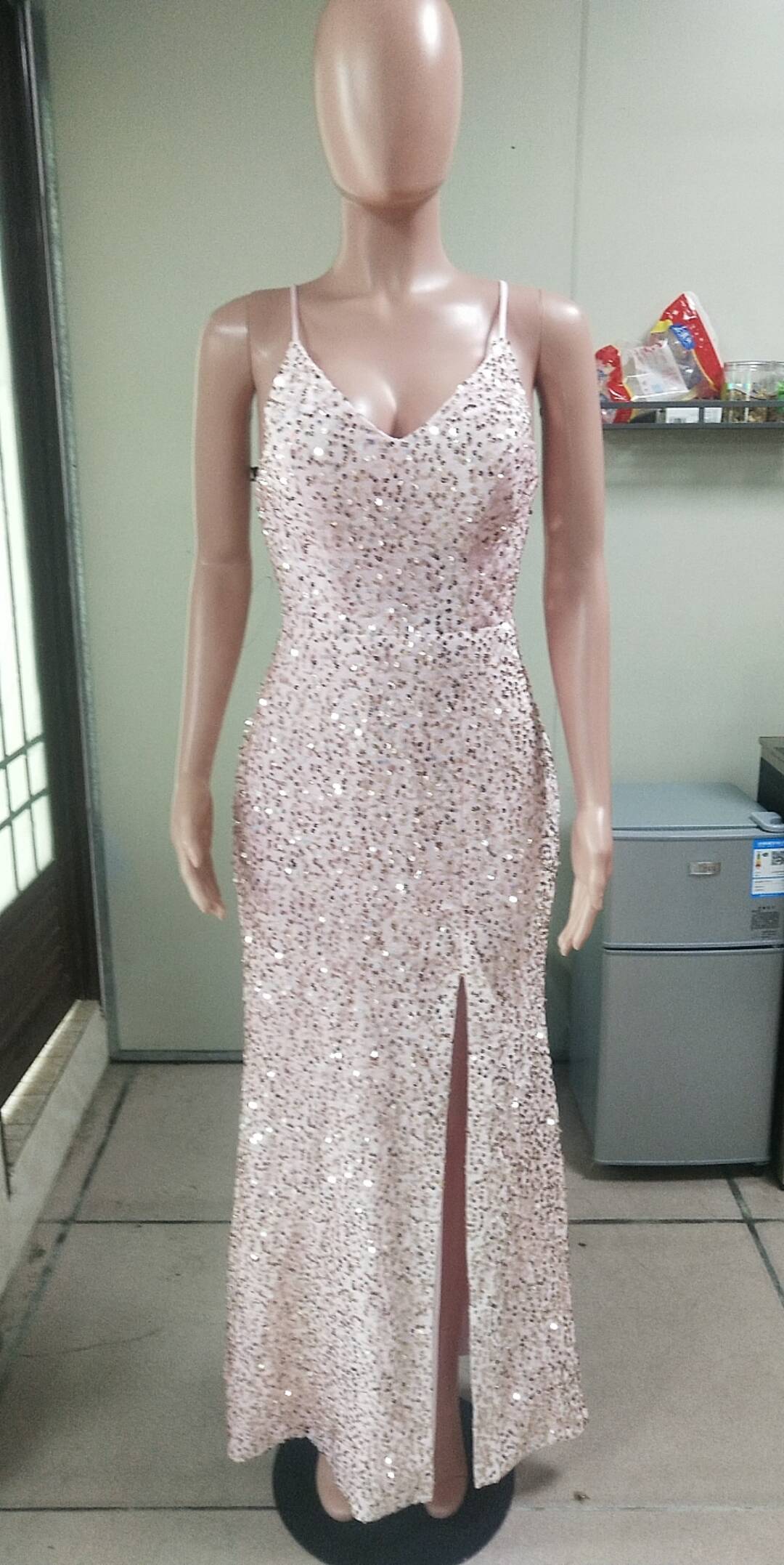 Sleeveless Backless Strap Red Deep V-Neck Sequin Dress（Processing time need 3-6 days） 26