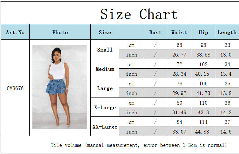 Women's Stretch Denim Cargo Pant Zippered Multi Pocket Denim Short 8