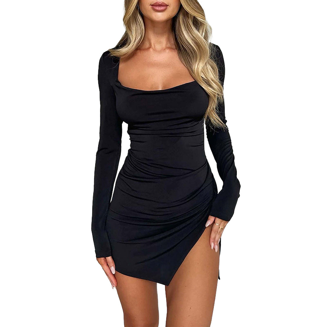 Women Sexy Backless Lace-Up Slit Long Sleeve Dress 8