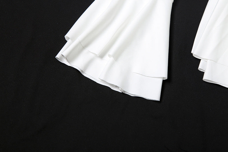 Women Fall V-Neck Lace-Up Ruffle Bell Bottom Sleeve Dress 17