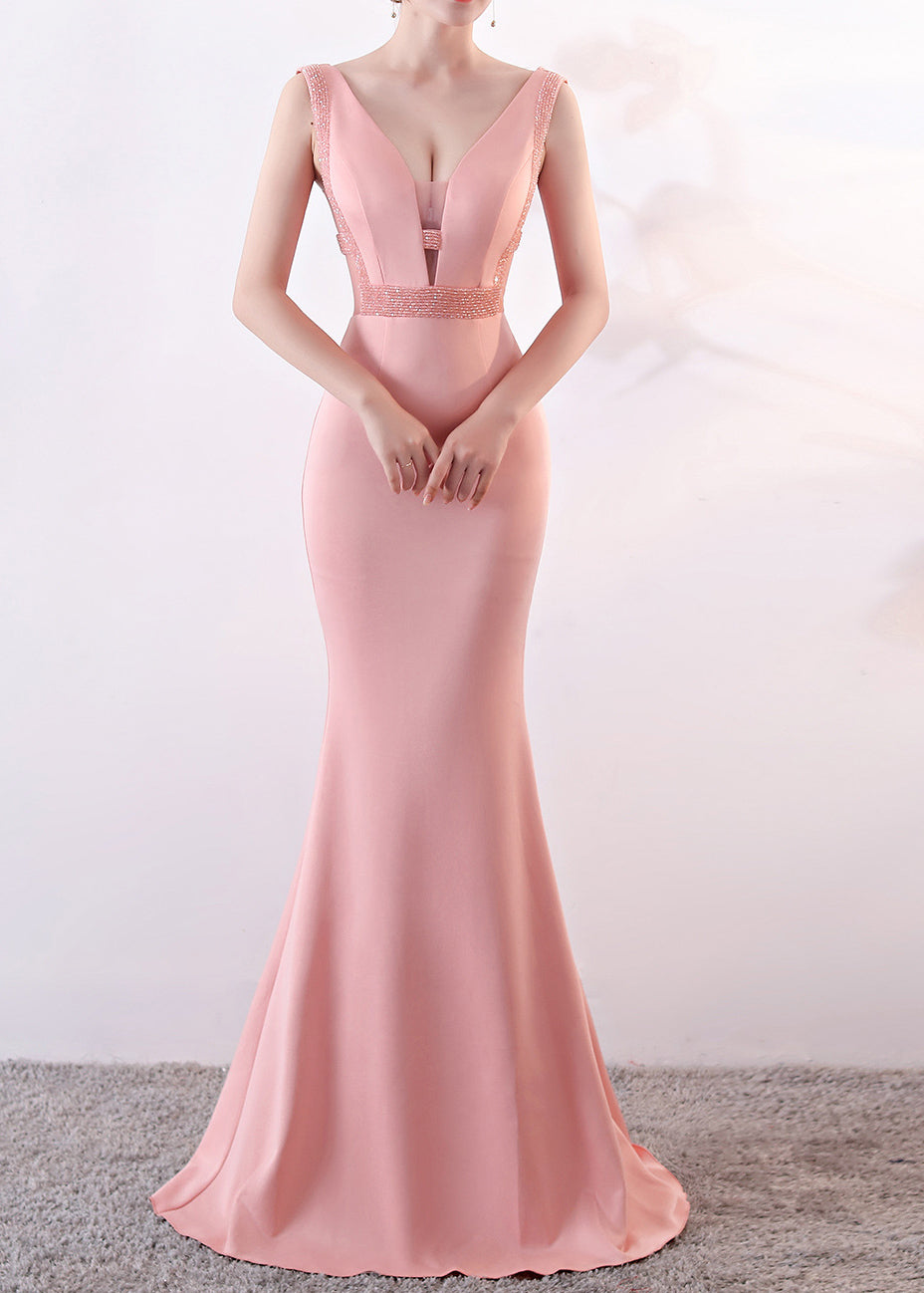 Women Elegant V Neck Slim Formal Party Maxi Mermaid Evening Dress 4