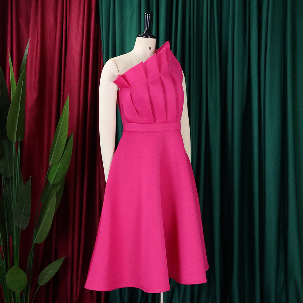 Plus Size Women Solid Sexy Pleated Formal Party Dress 18