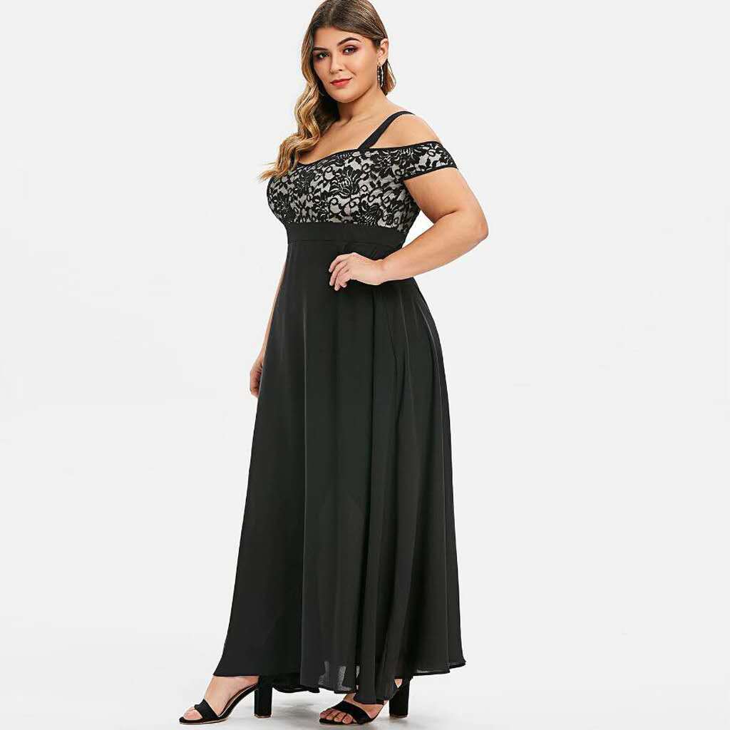 Spring/Summer Plus Size Off Shoulder Flower Lace Sling Chiffon Dress 5