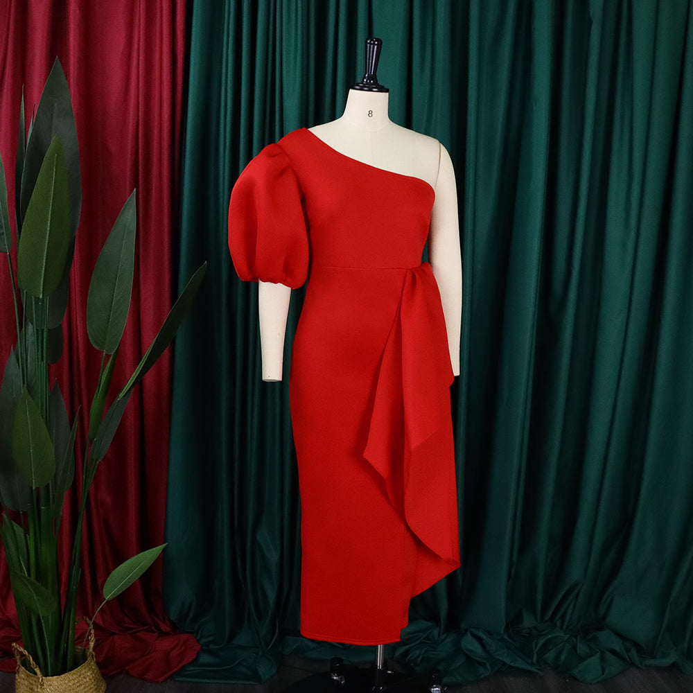 Women Summer Puff Sleeve Formal Party Slit Gown Dress 19