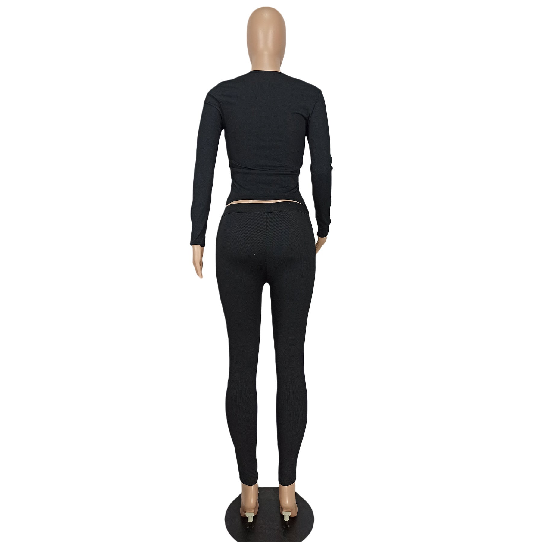 Women Casual Ribbed Solid Top and Pants Two-Piece Set 22