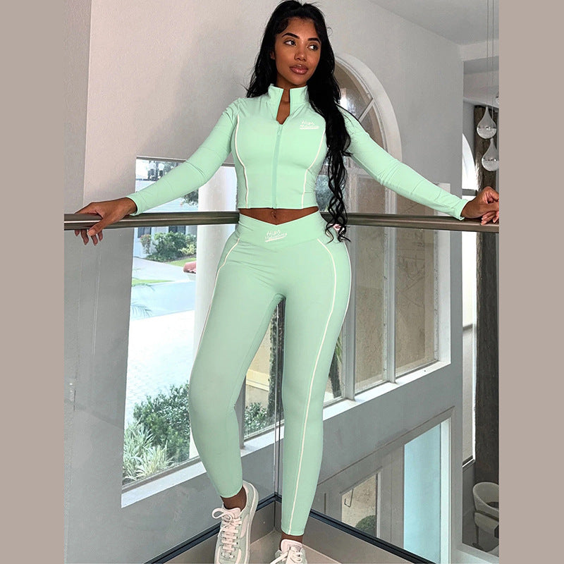 Women Fall and Winter Feminine Crop Long Sleeve Top and Long Pants Two-Piece Set 5