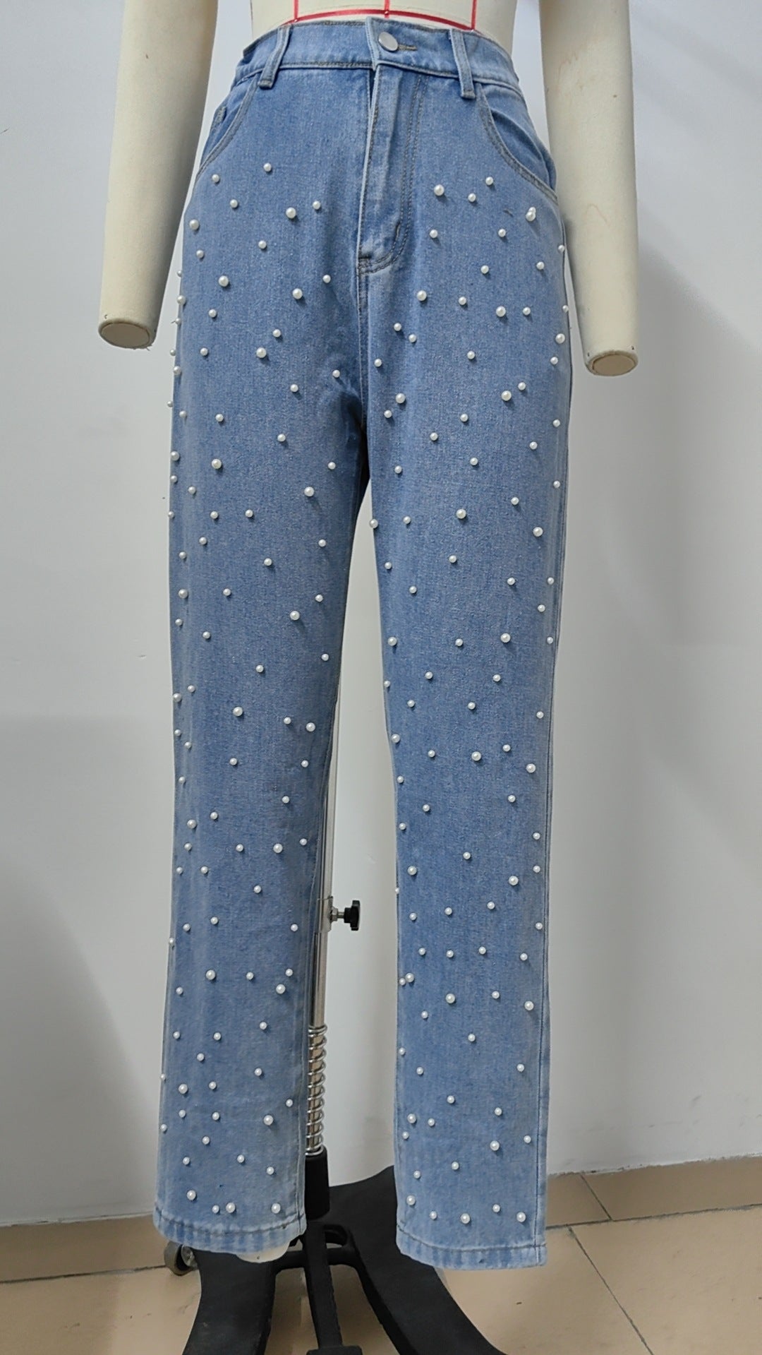 Women's Autumn Washed Pearl Denim Straight Trousers 9