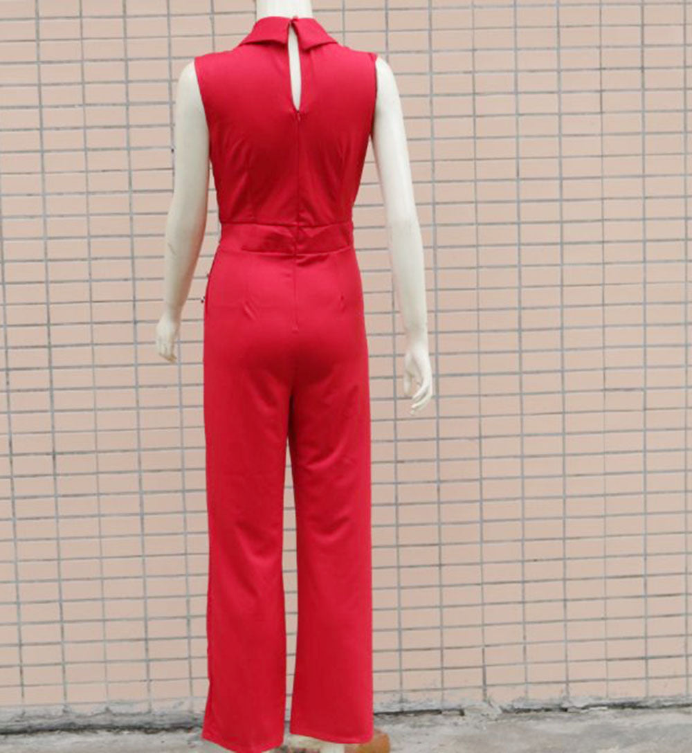 Spring/Summer Sexy Turndown Collar Sleeveless Bodysuit Slim Fashion Professional Jumpsuit 14