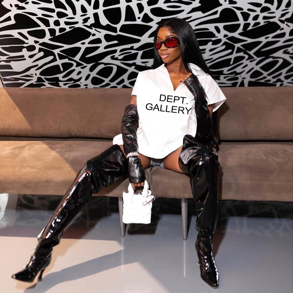 Summer Loose Zipper Printed Stand Collar Short-Sleeved Dress For Women 4