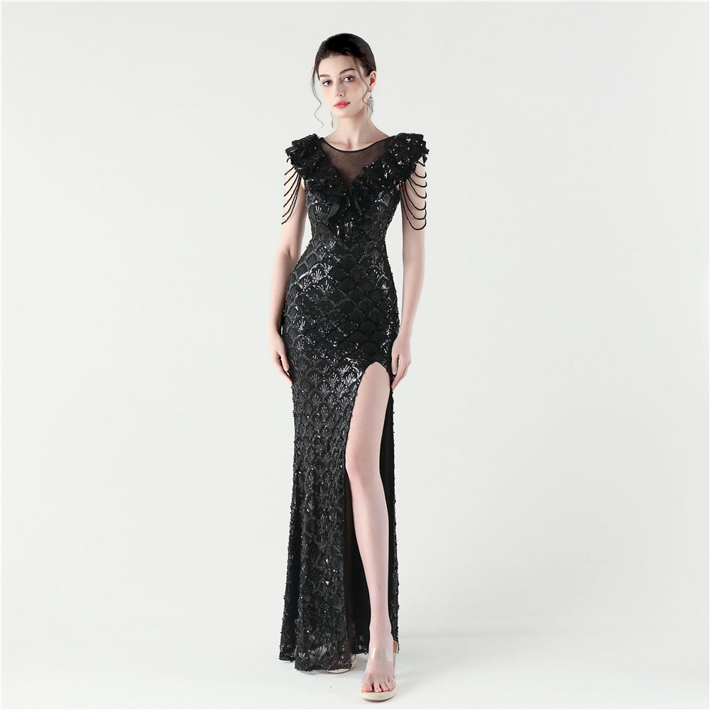 Women Floral Mesh See-Through Slit Mermaid Evening Dress 18