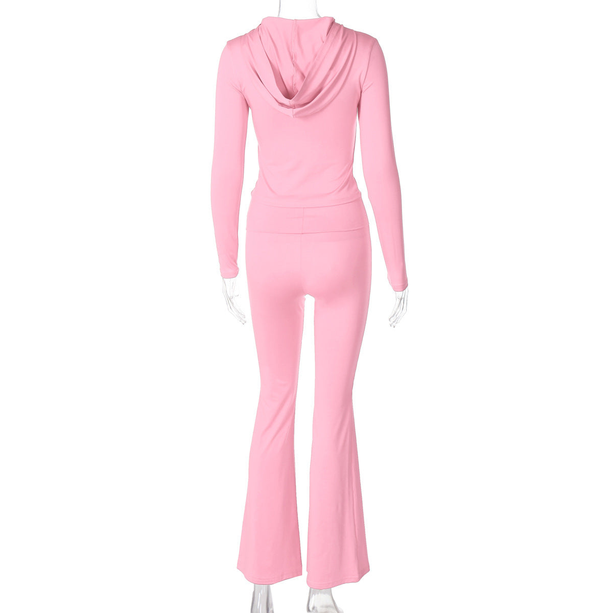 Women's autumn and winter zipper long sleeve hooded top Bell Bottom pants fashion Casual two piece set 34