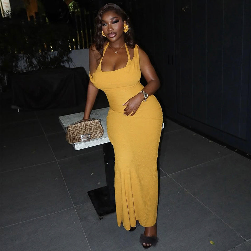 Women Summer Sexy Sleeveless Halter Neck Bodycon Dress 3