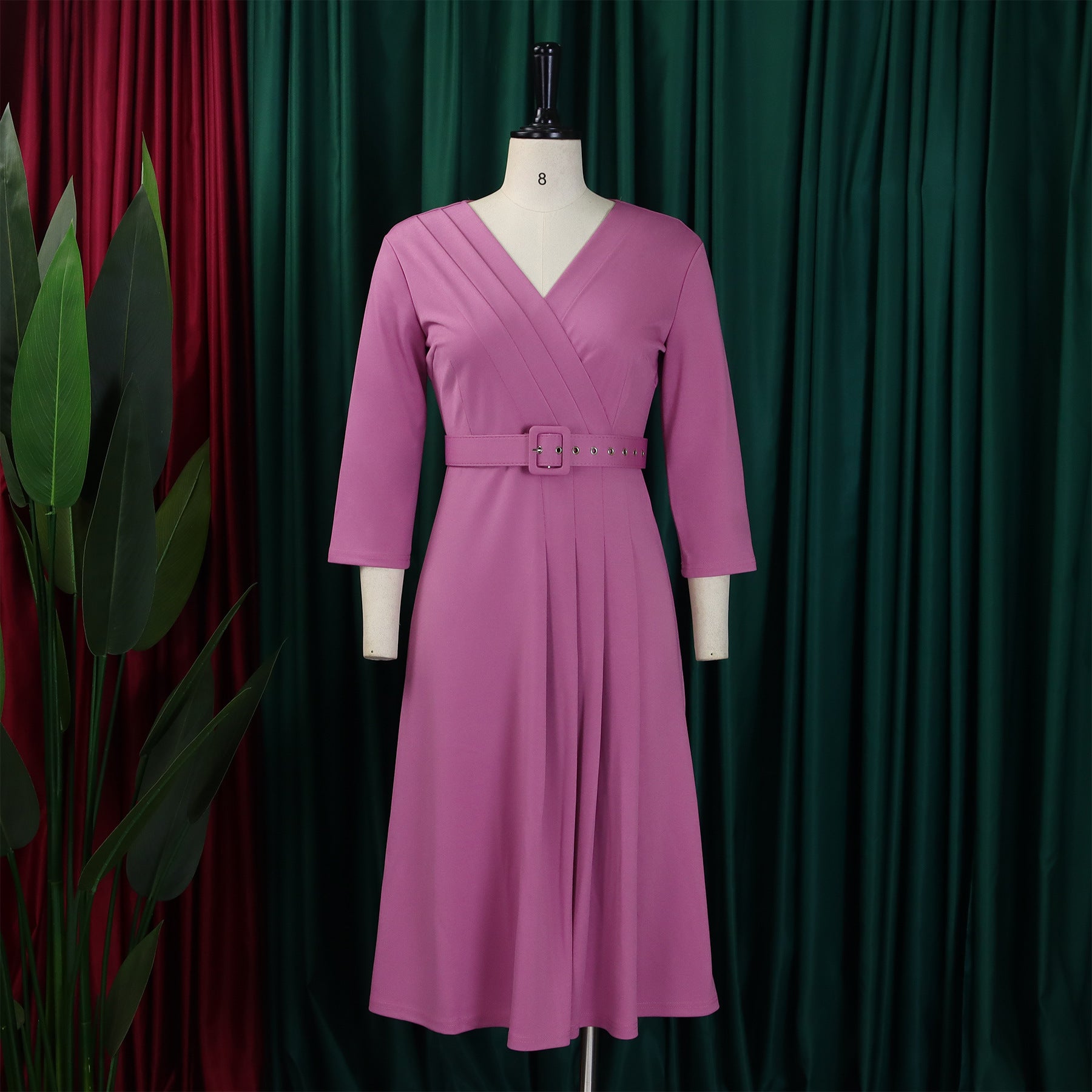 Women v-neck pleated elastic elegant African dress 15