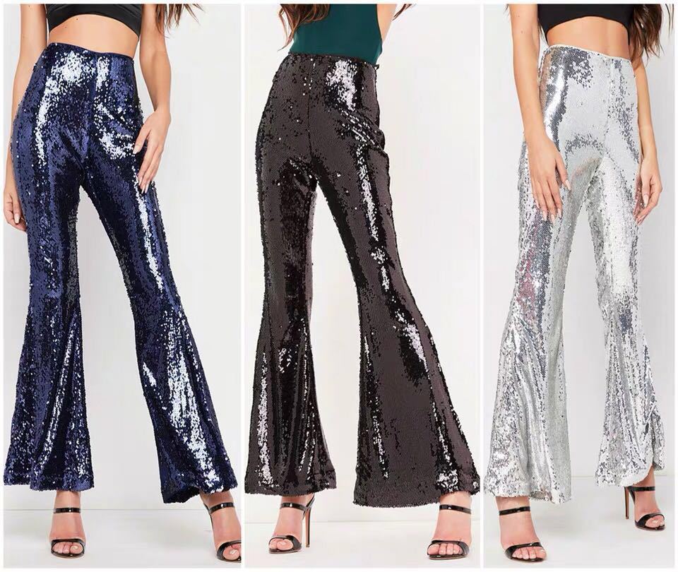 Sexy Nightclub Women's Multicolor Sequin Bell Bottom Pants 7