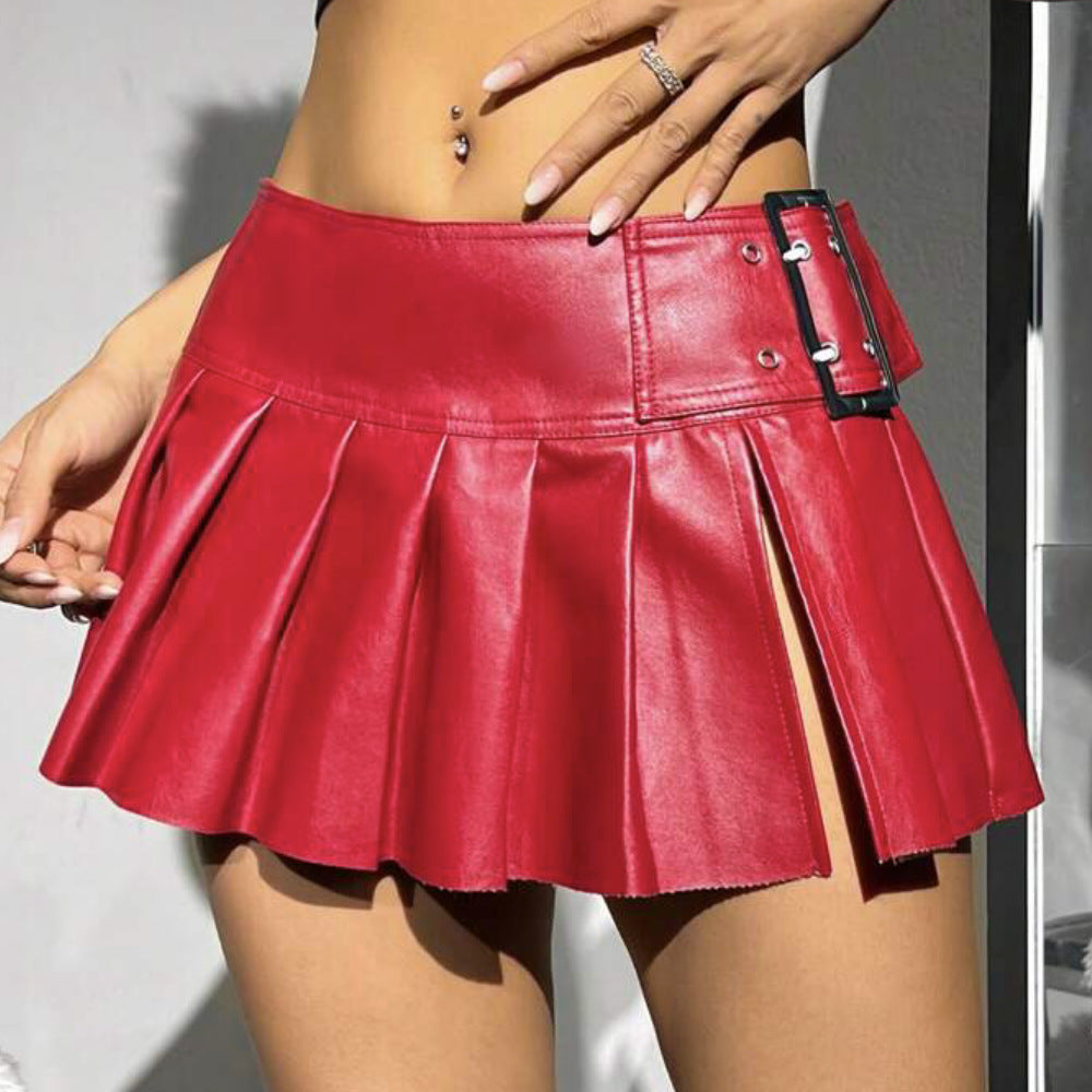 Women Pu Leather Pleated Skirt 6