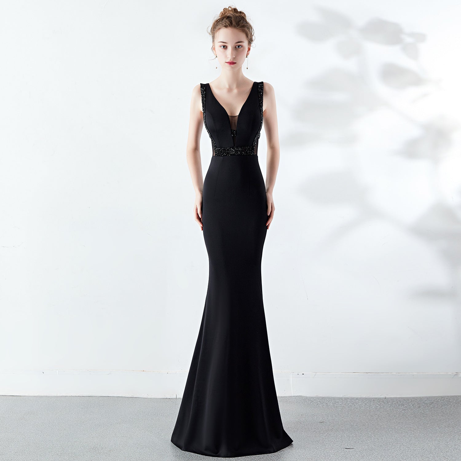 Women Elegant V Neck Slim Formal Party Maxi Mermaid Evening Dress 12
