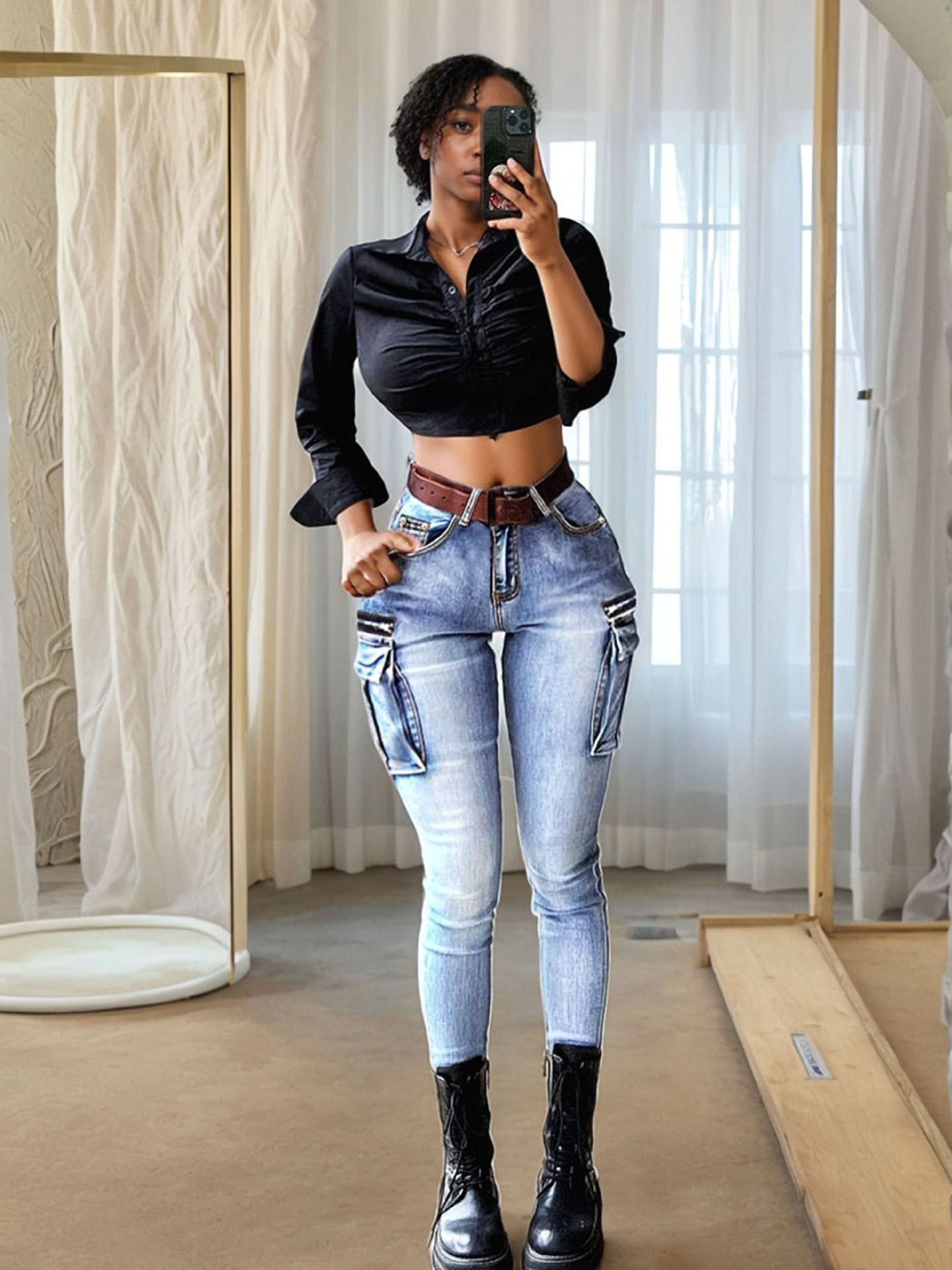 Women's Sexy Slim Fit Casual Cargo Denim Pants 4