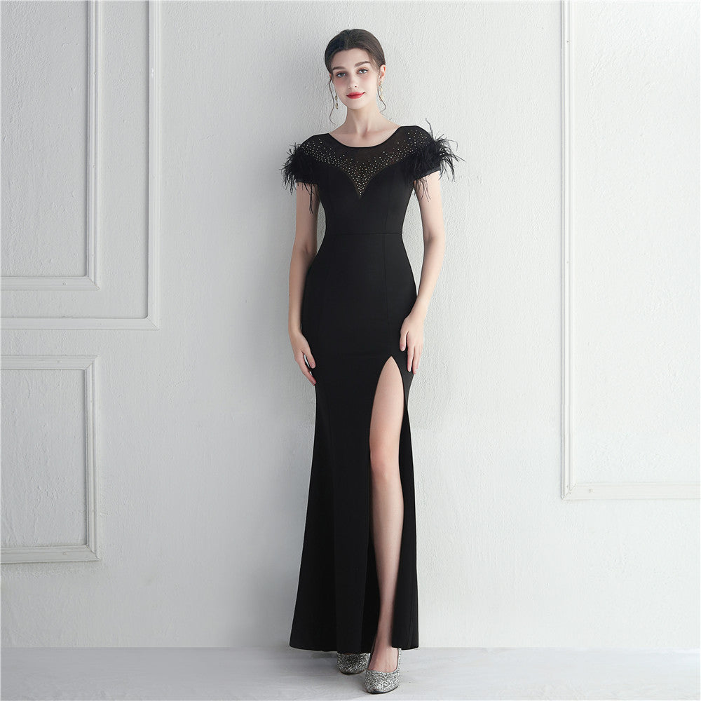 Mesh Beaded + Embellished Feather Star Red Carpet Long Evening Gown 26