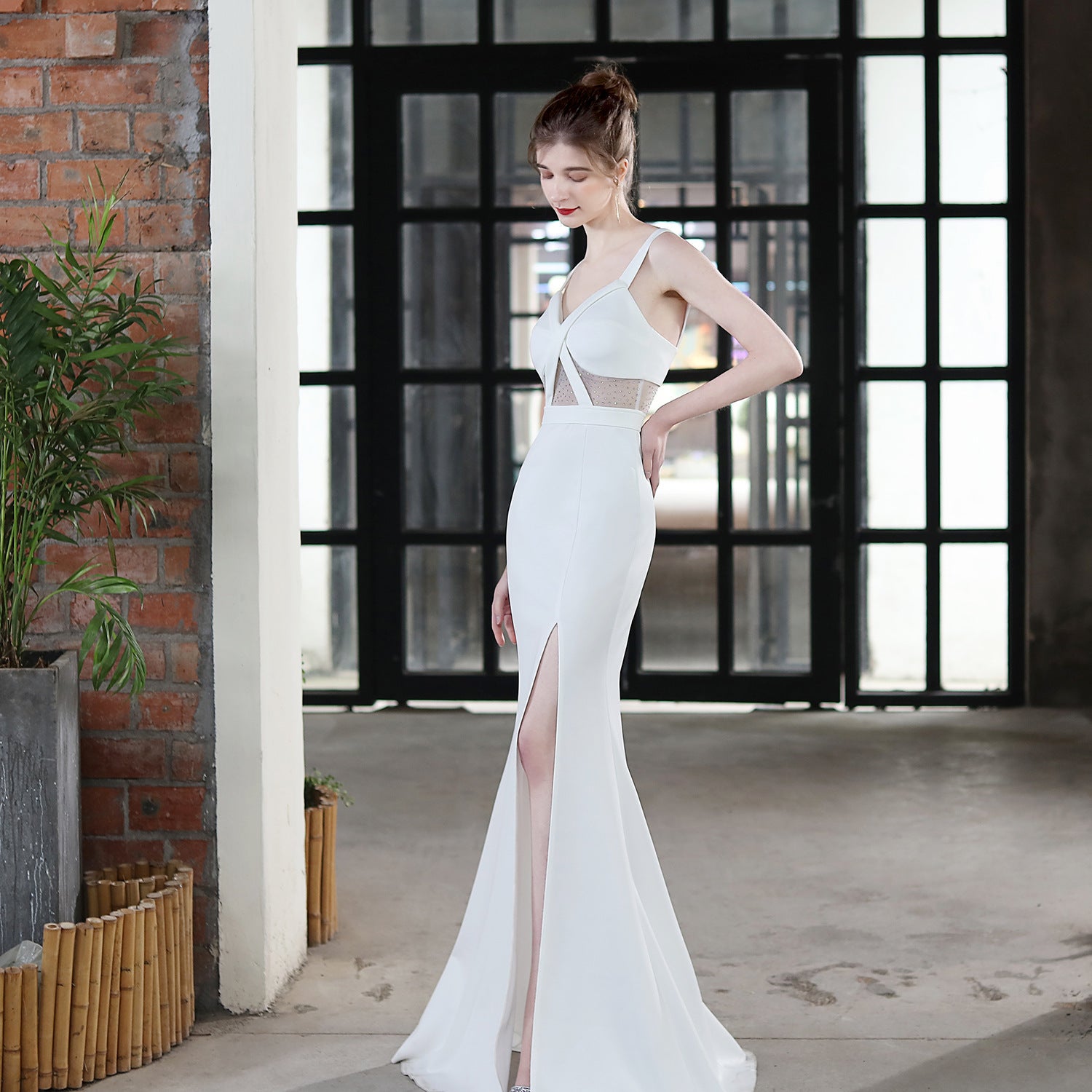 Summer Formal Occasional Strap Slit Mermaid Evening Dress 7