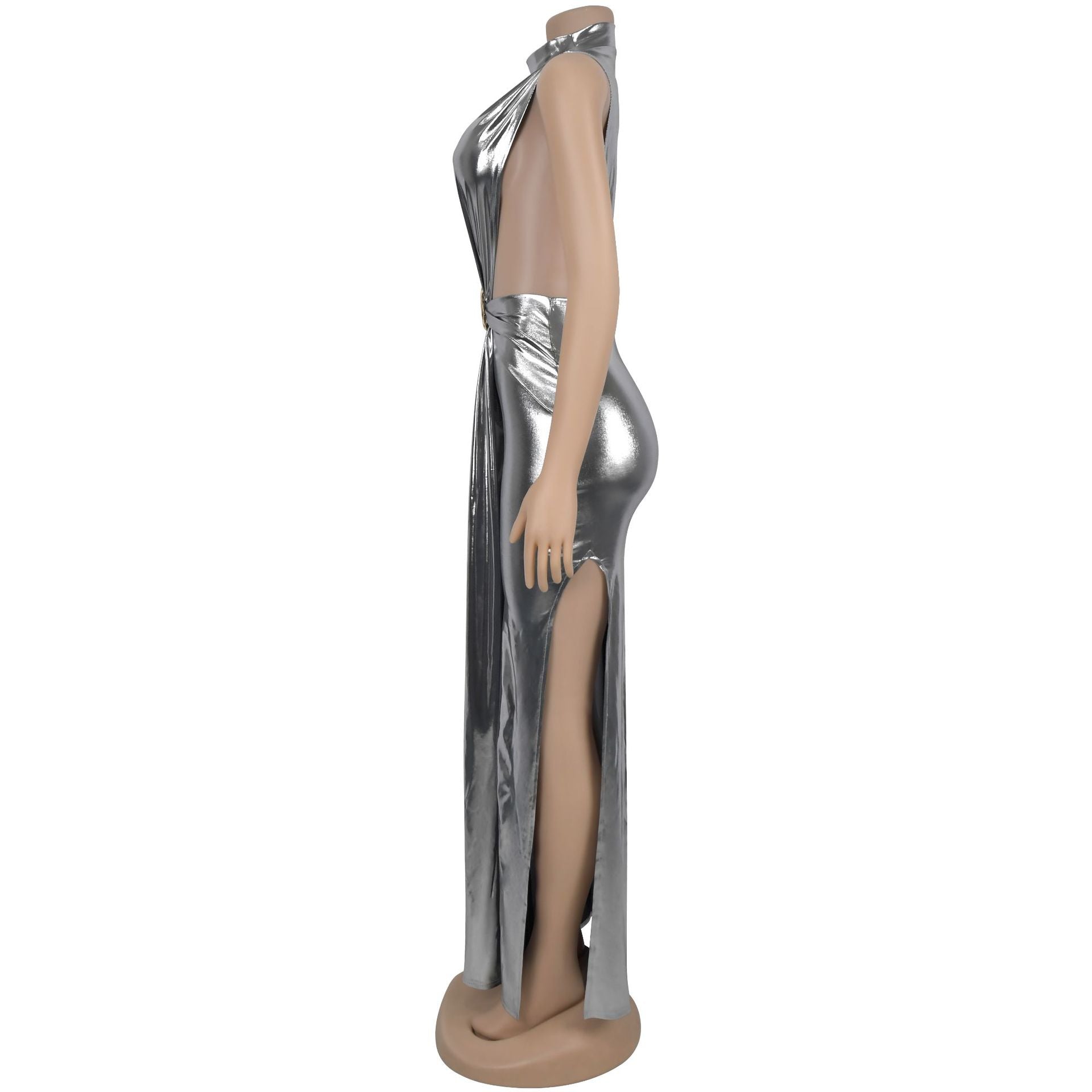 Women Sexy Elegant High-Neck Slit Dress 15