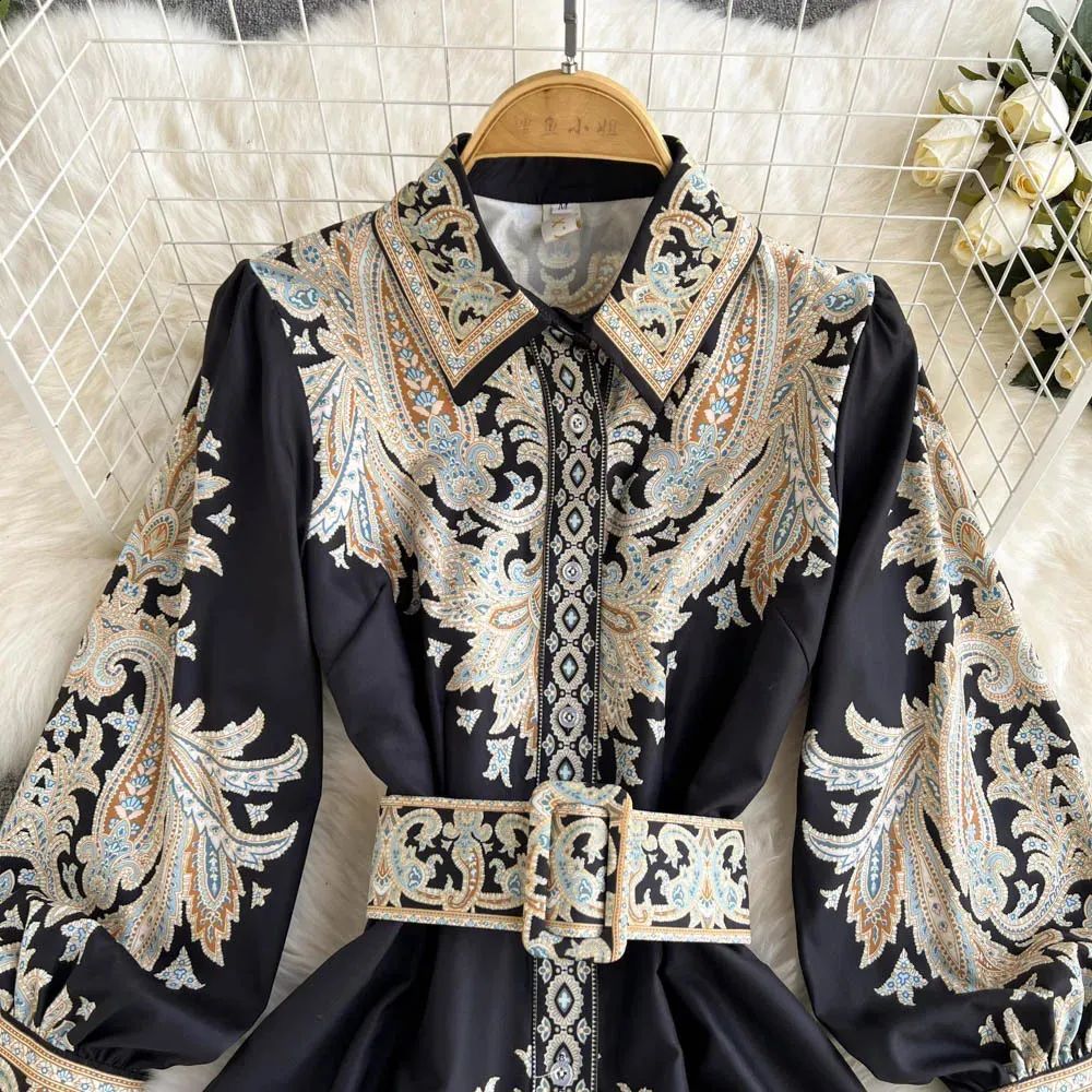 Women Vintage Print French Dress 6