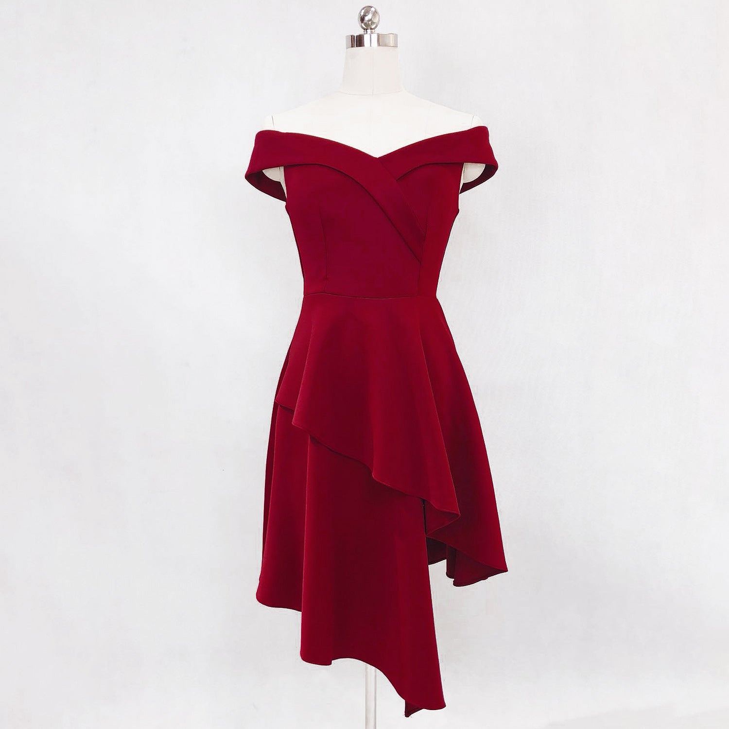 Evening Dress Winter Short Formal Party Dress Women'S Fashion Off Shoulder Solid Irregular Bridesmaid Dress 20