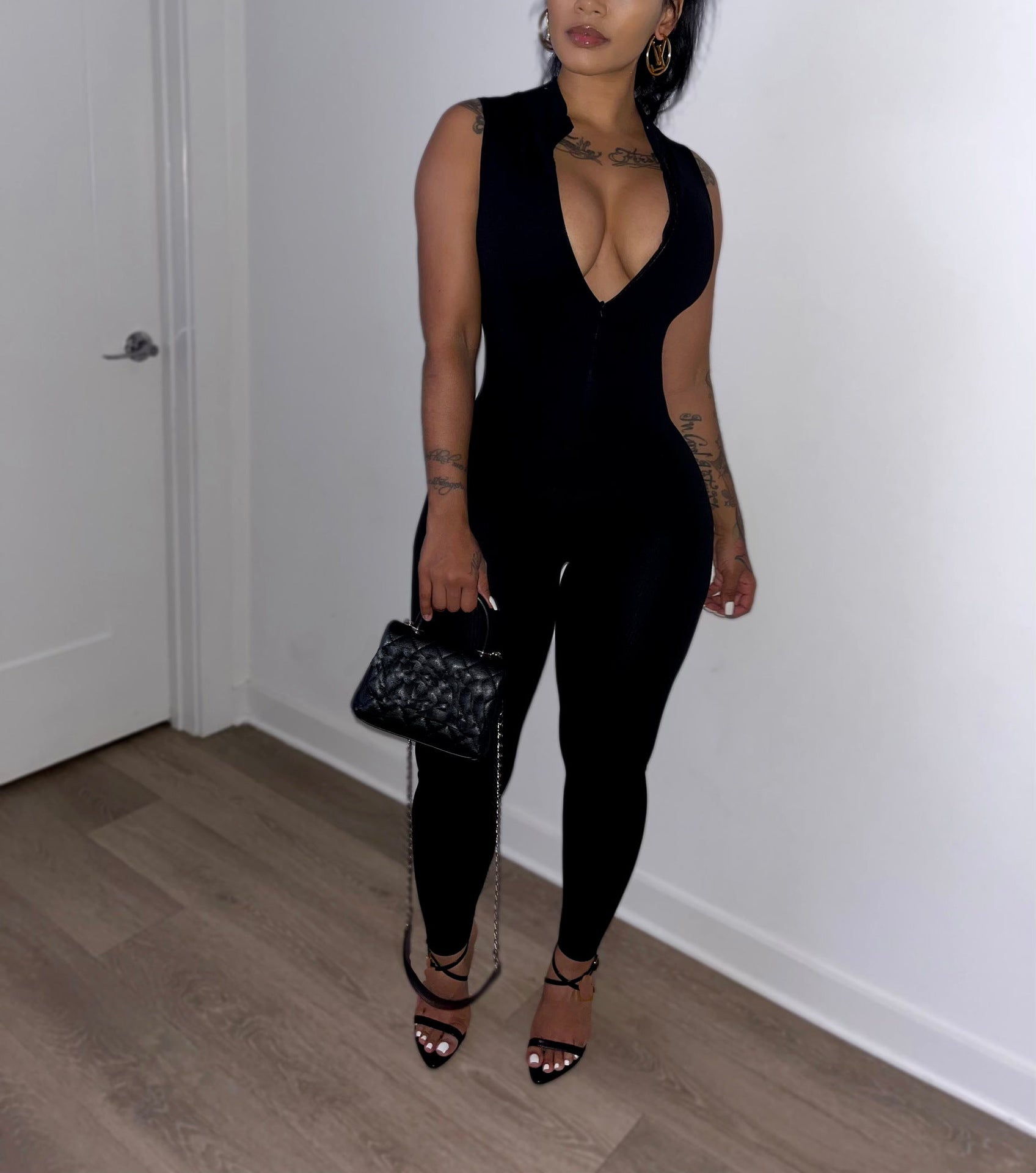 Women Solid Sexy V Neck Sleeveless Jumpsuit