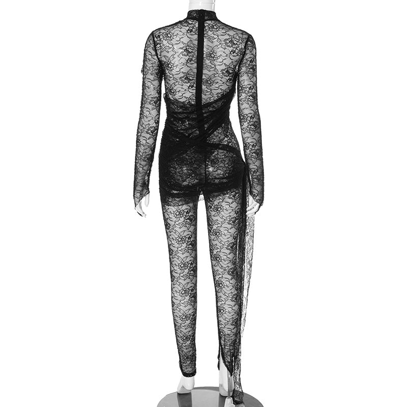 Fashionable women's autumn sexy mesh Jumpsuit 9