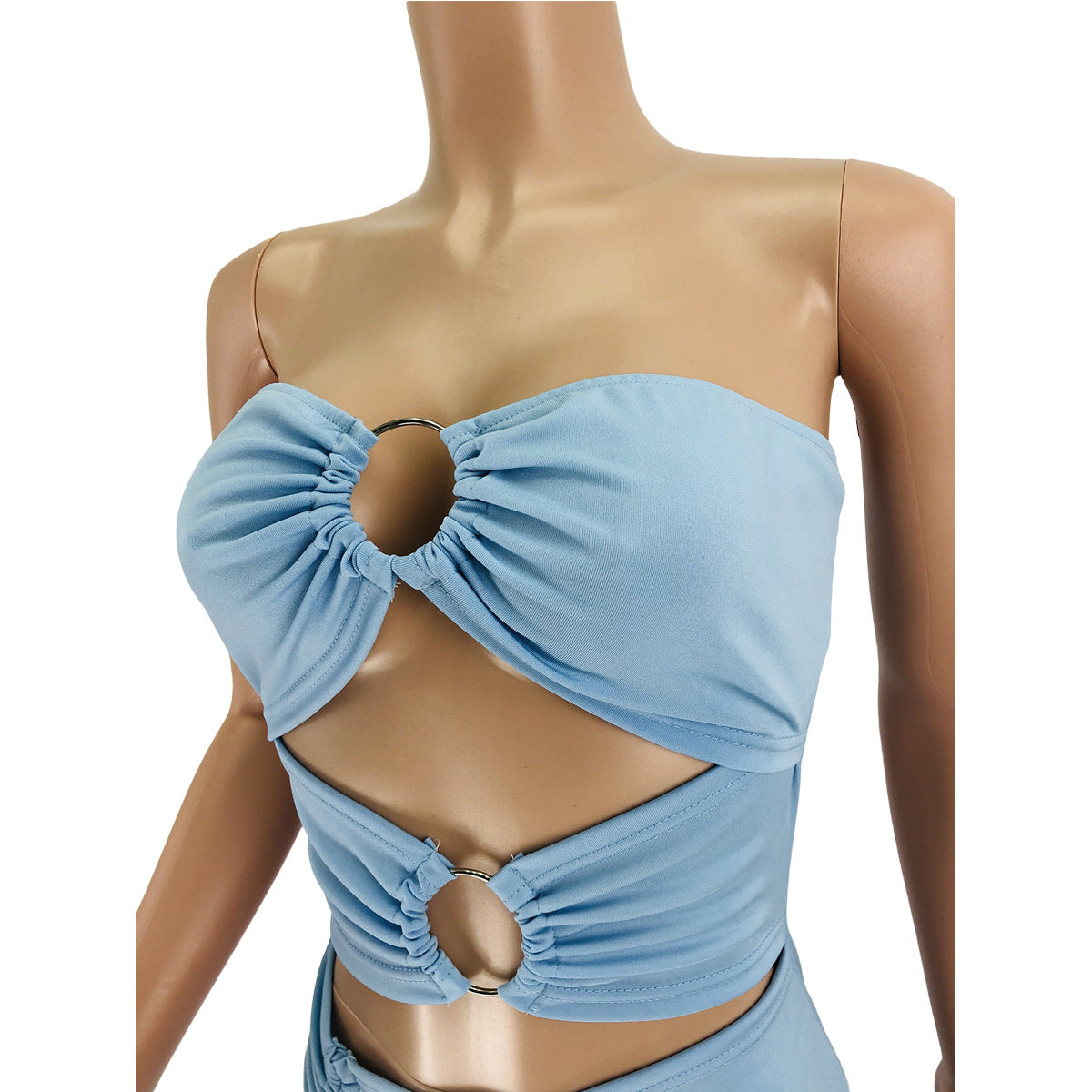 Spring/Summer Strapless Buckle Hollow Split Sexy Long Dress 11