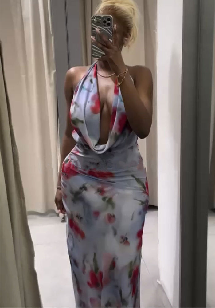 Chic Halter Neck Low Back Lace-Up Sexy Dress