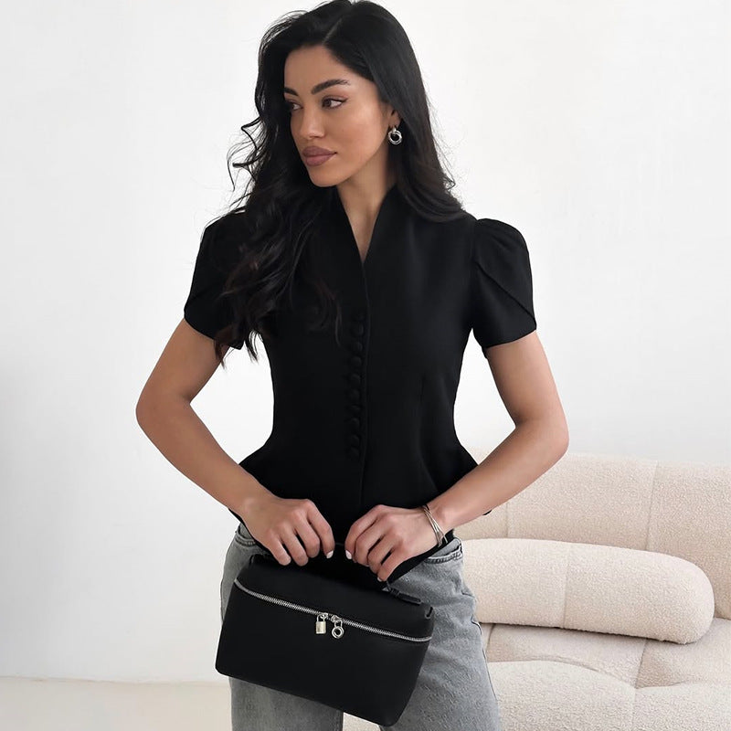 Women Summer Irregular Short-Sleeved Shirt Top