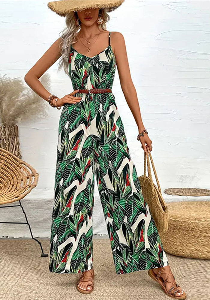 Women's Printed Strap Wide-Leg Jumpsuit