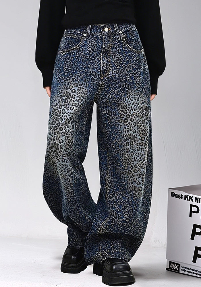 Plus-Size Women Autumn Leopard Print American Denim Pant