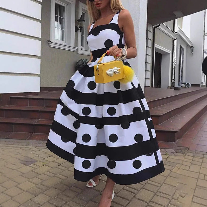 Women's Striped Fashion Summer Strap Sexy A-Line Long Dress 3