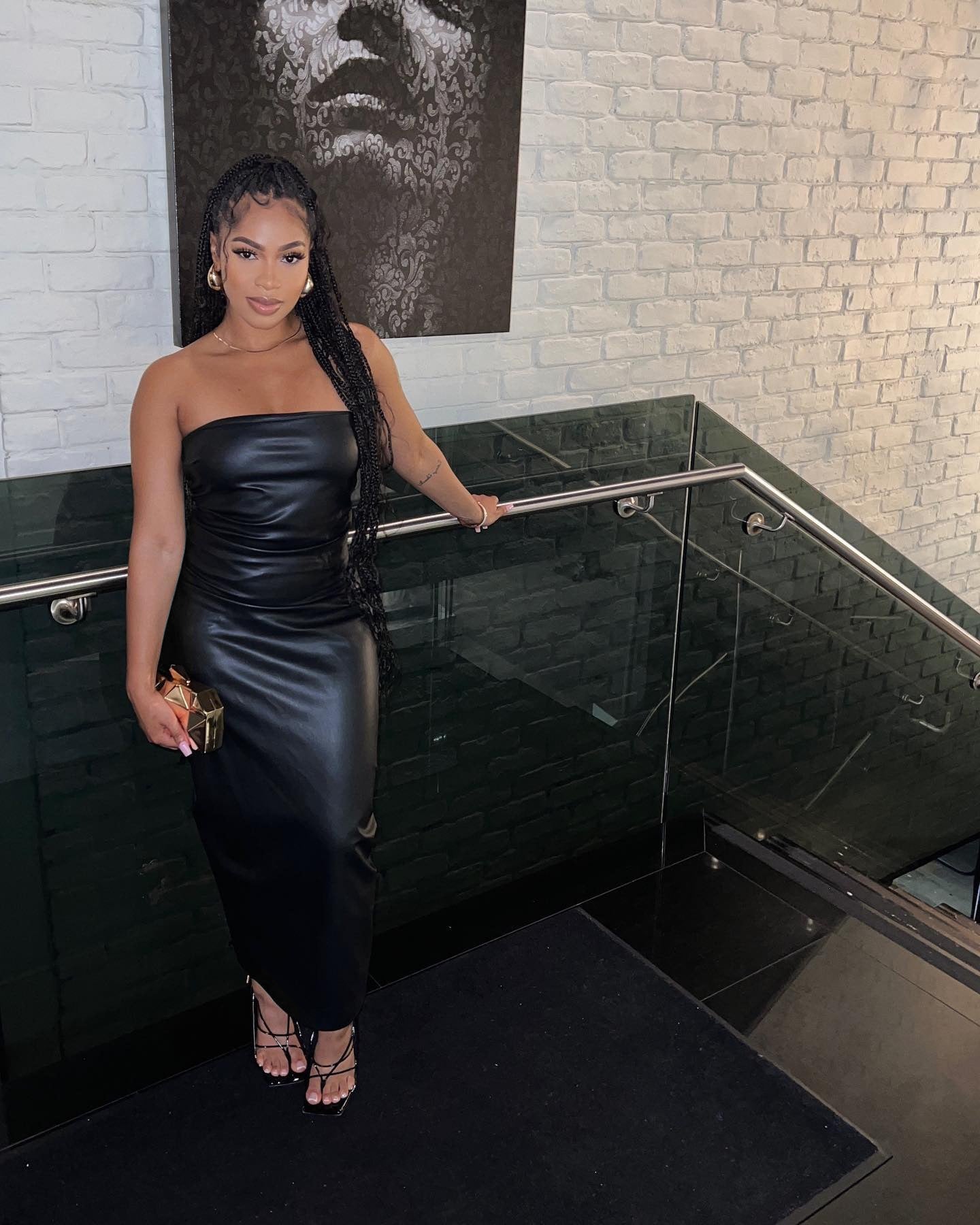 Women's Clothing Pu Leather Strapless Slit Long Dress 3