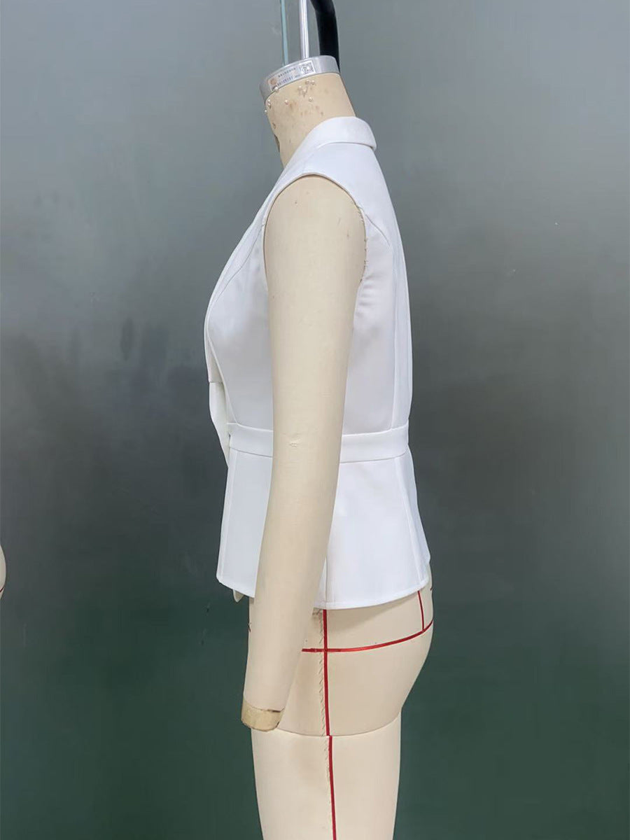 Women autumn elegant solid vest and trousers two-piece set 12