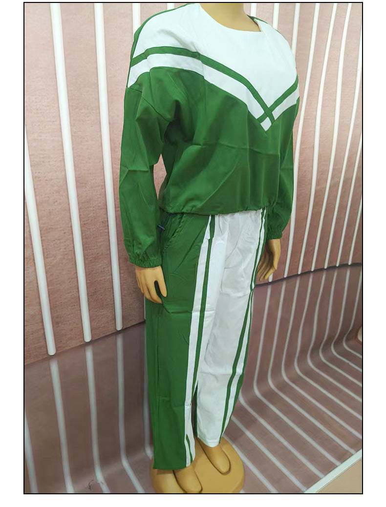 Women Contrast Color twill Casual Top and Pants Two-piece Set 7